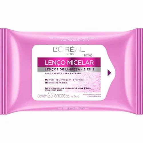 Lenço de Limpeza Facial 5/1 Loreal Micelar 25 Unidades