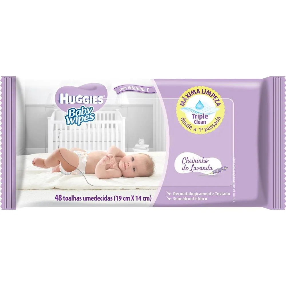 Lenço Umedecido Huggies Baby Wipes Lavanda 48 Unidades