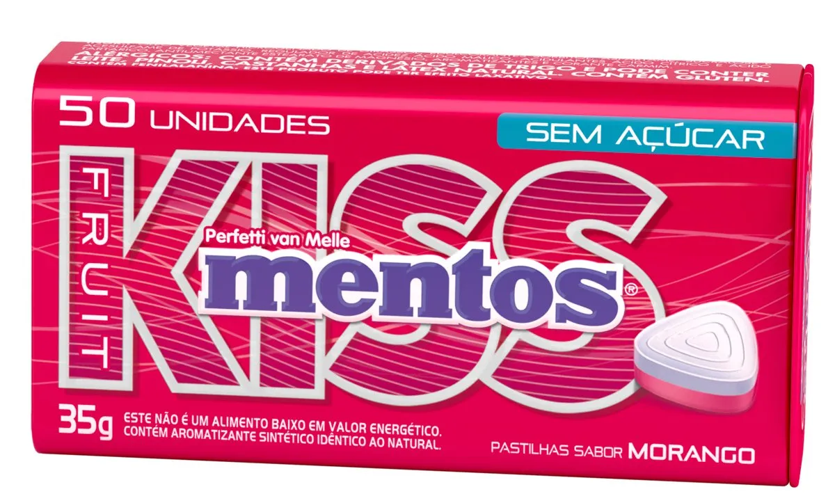 Pastilhas Mentos Kiss Morango Lata 35g