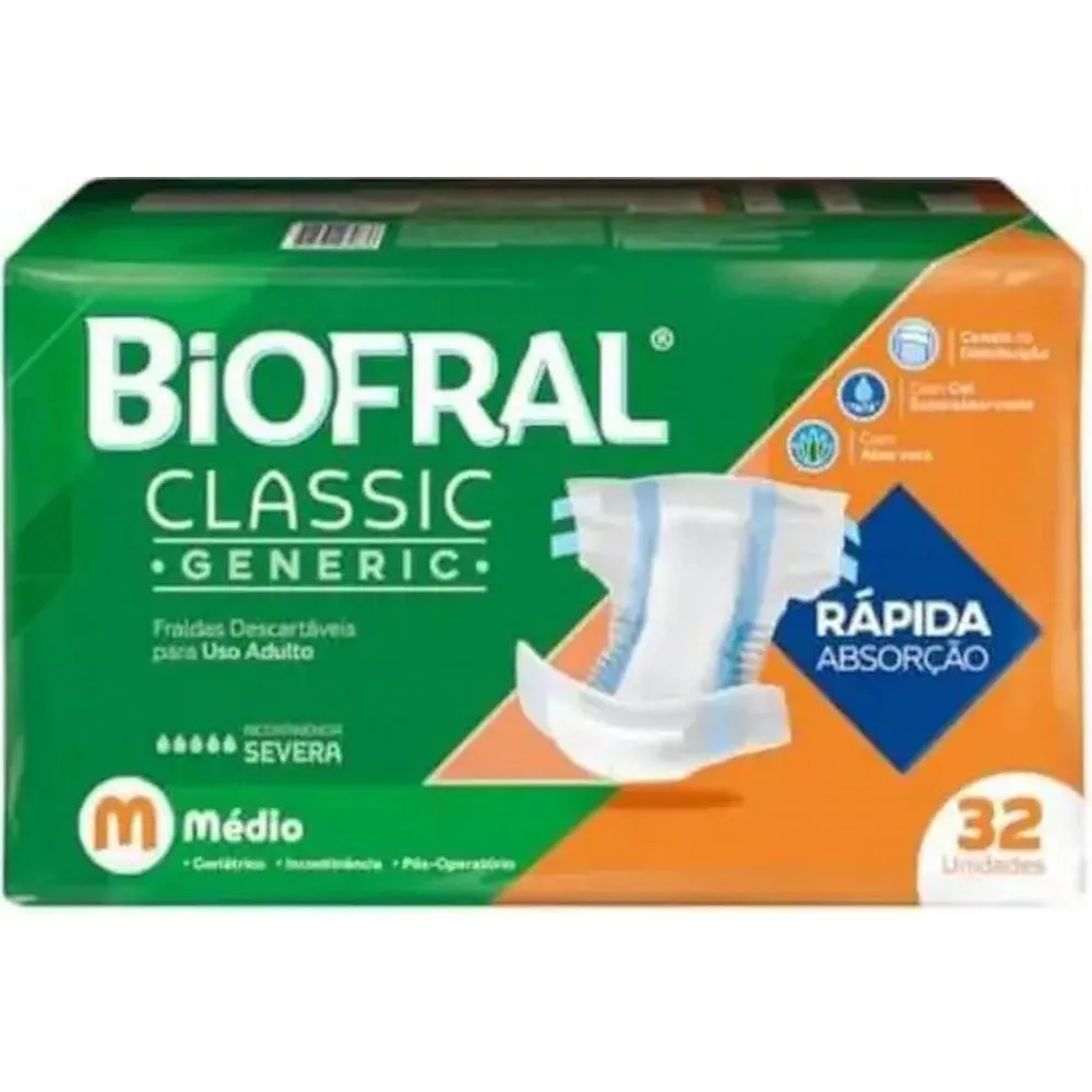 Fralda Geriátrica Biofral Classic Absorção Intensa Tamanho M 32 Unidades