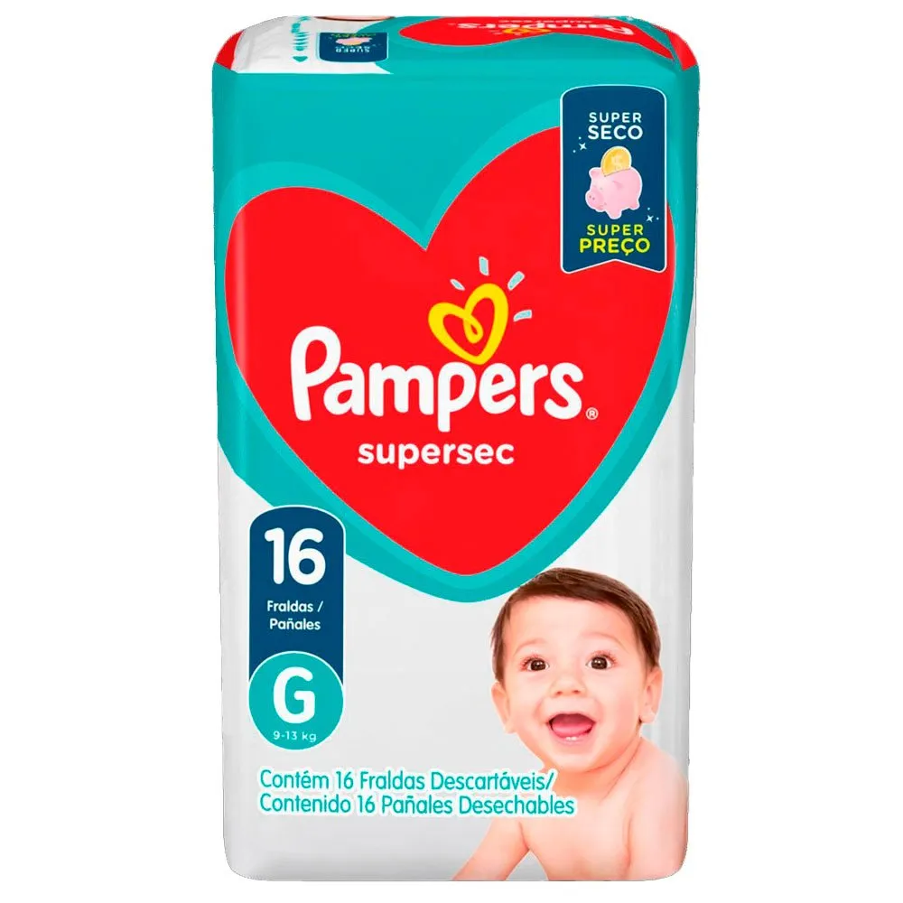 Fralda Descartável Infantil Pampers Supersec G 16 Unidades