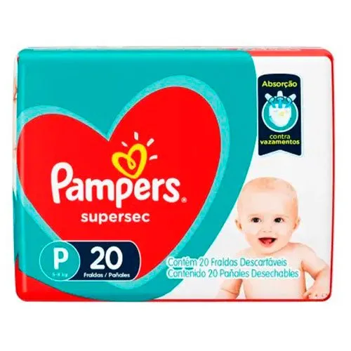 Fralda Descartável Infantil Pampers Supersec P 20 Unidades