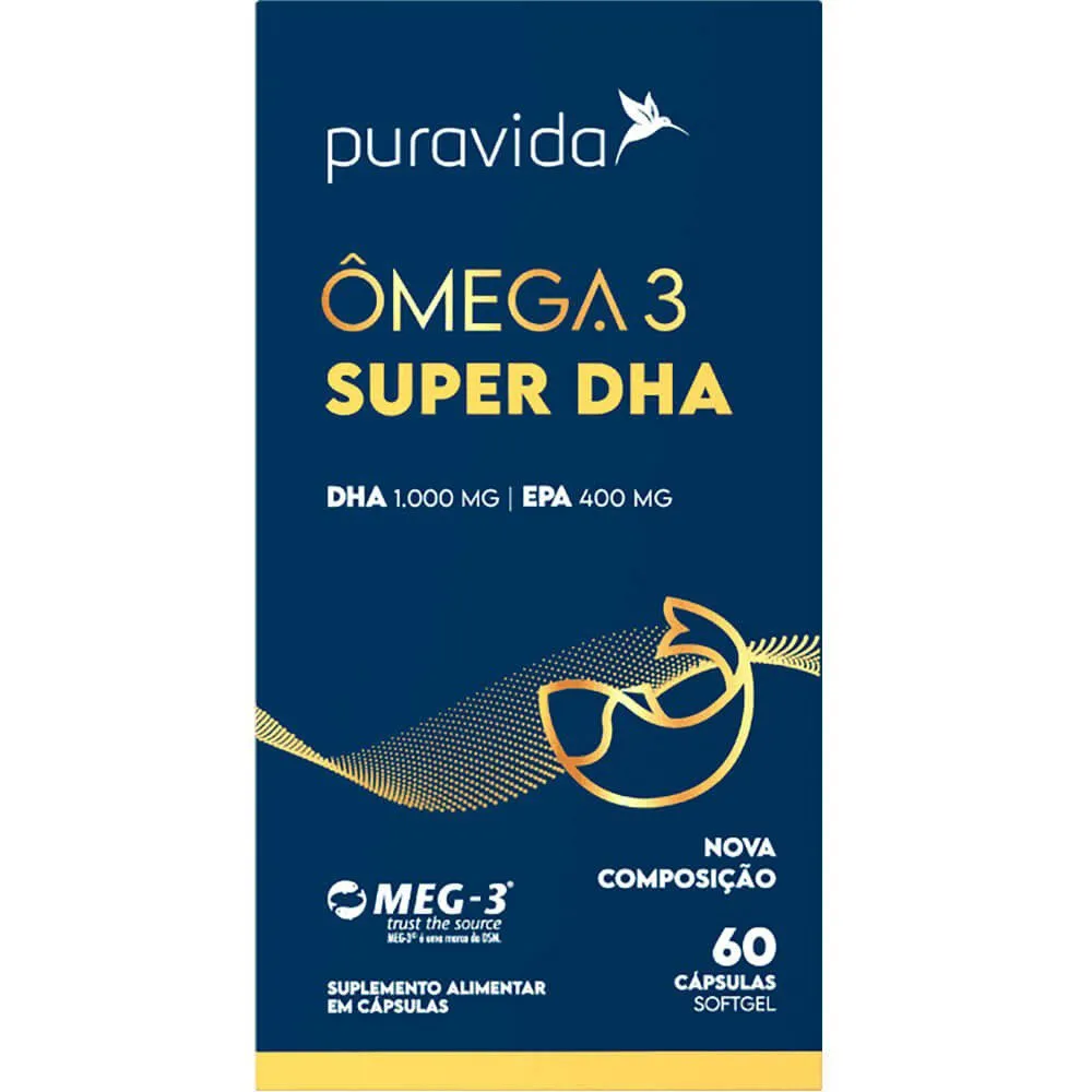 Ômega 3 DHA 1000mg PuraVida 60 Cápsulas
