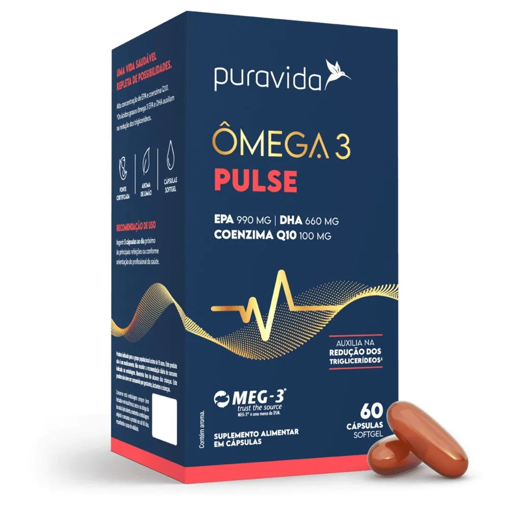 Ômega 3 Pulse + Coenzima Q10 PuraVida 60 Cápsulas