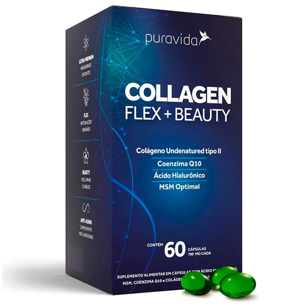 Suplemento Alimentar Puravida Collagen Flex + Beauty 60 Cápsulas