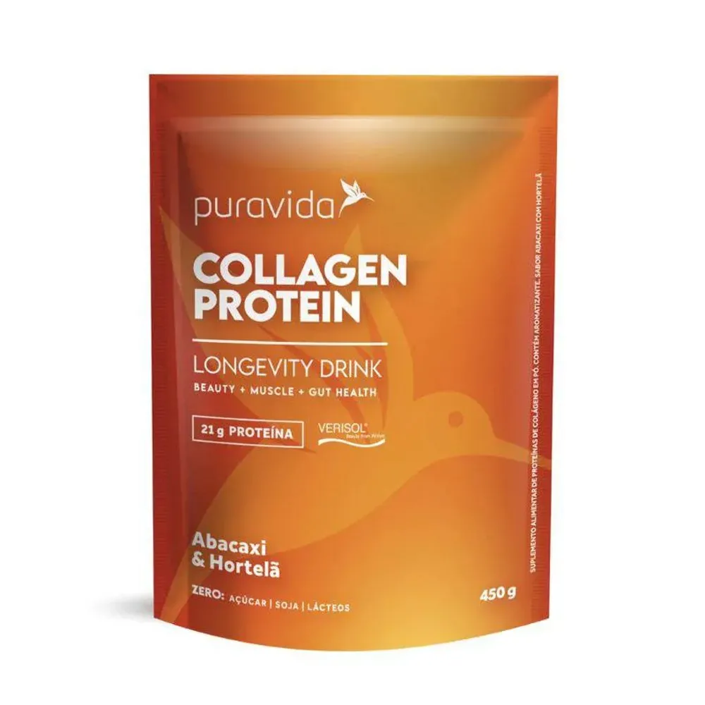 Suplemento Alimentar Puravida Collagen Protein Abacaxi e Hortelã 450g