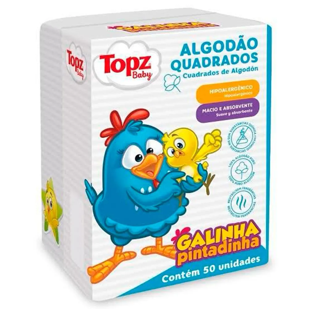Algodão Quadrados Cremer Topz Baby Galinha Pintadinha 50 Unidades
