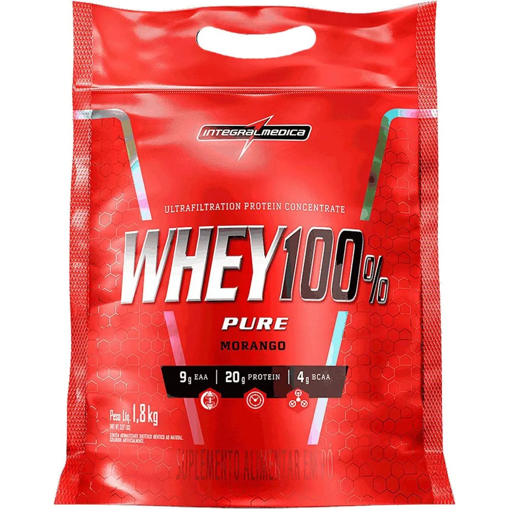 Whey 100% Pure Integralmédica Sabor Morango 1,8kg Pouch