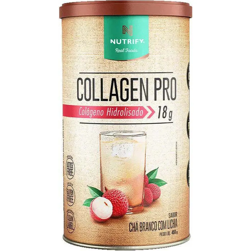 Collagen Pro Nutrify Colágeno Hidrolisado 18g Sabor Chá Branco com Lichia 450g