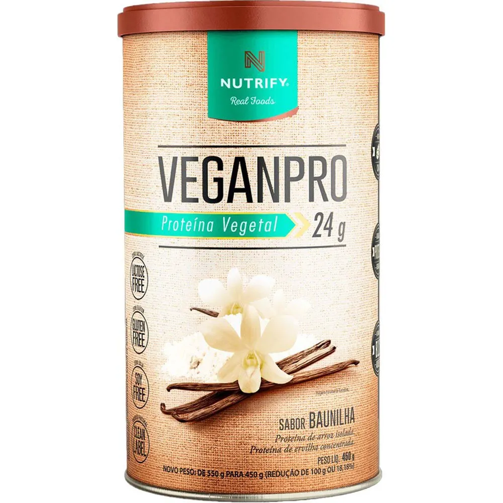 VeganPro Nutrify Proteína Vegetal 24g Sabor Baunilha 450g