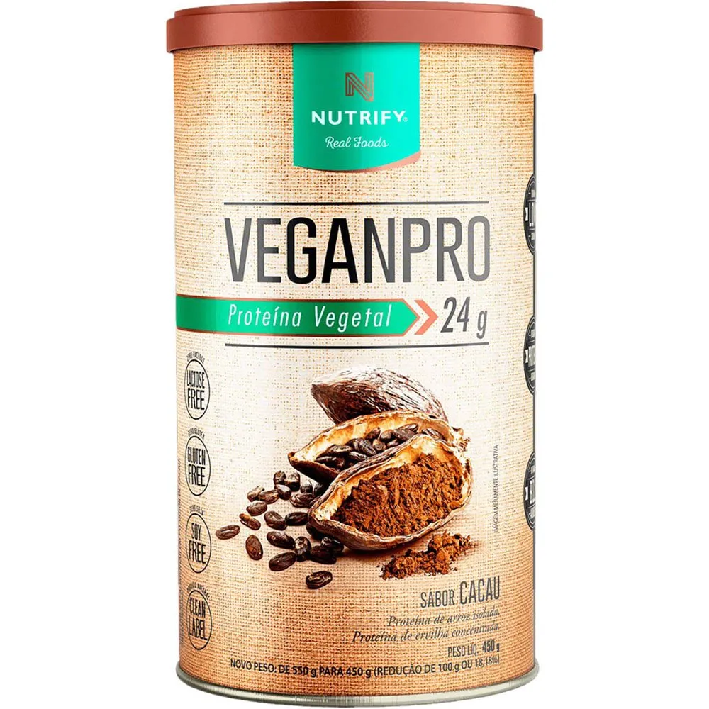 VeganPro Nutrify Proteína Vegetal 24g Sabor Cacau 450g
