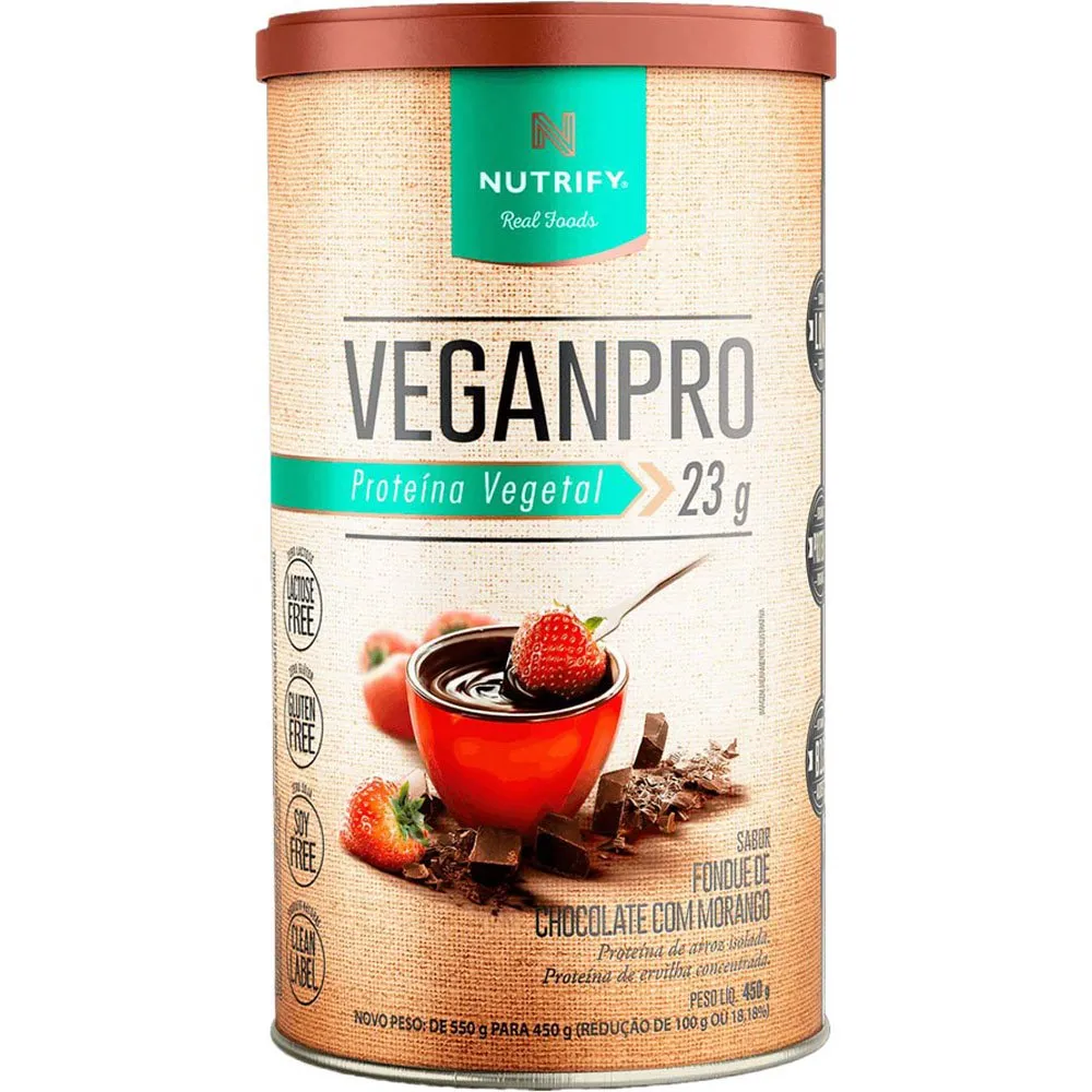 VeganPro Nutrify Proteína Vegetal 24g Sabor Fondue de Chocolate 450g