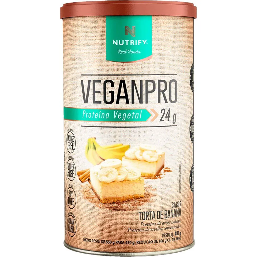 VeganPro Nutrify Proteína Vegetal 24g Sabor Torta de Banana 450g