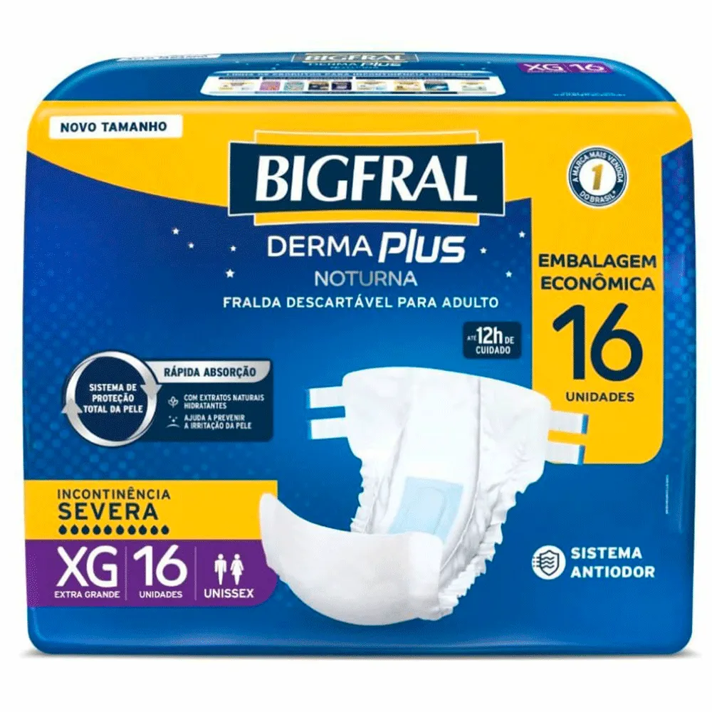 Fralda Geriátrica Bigfral Derma Plus Noturna Ecológica XG 16 Unidades