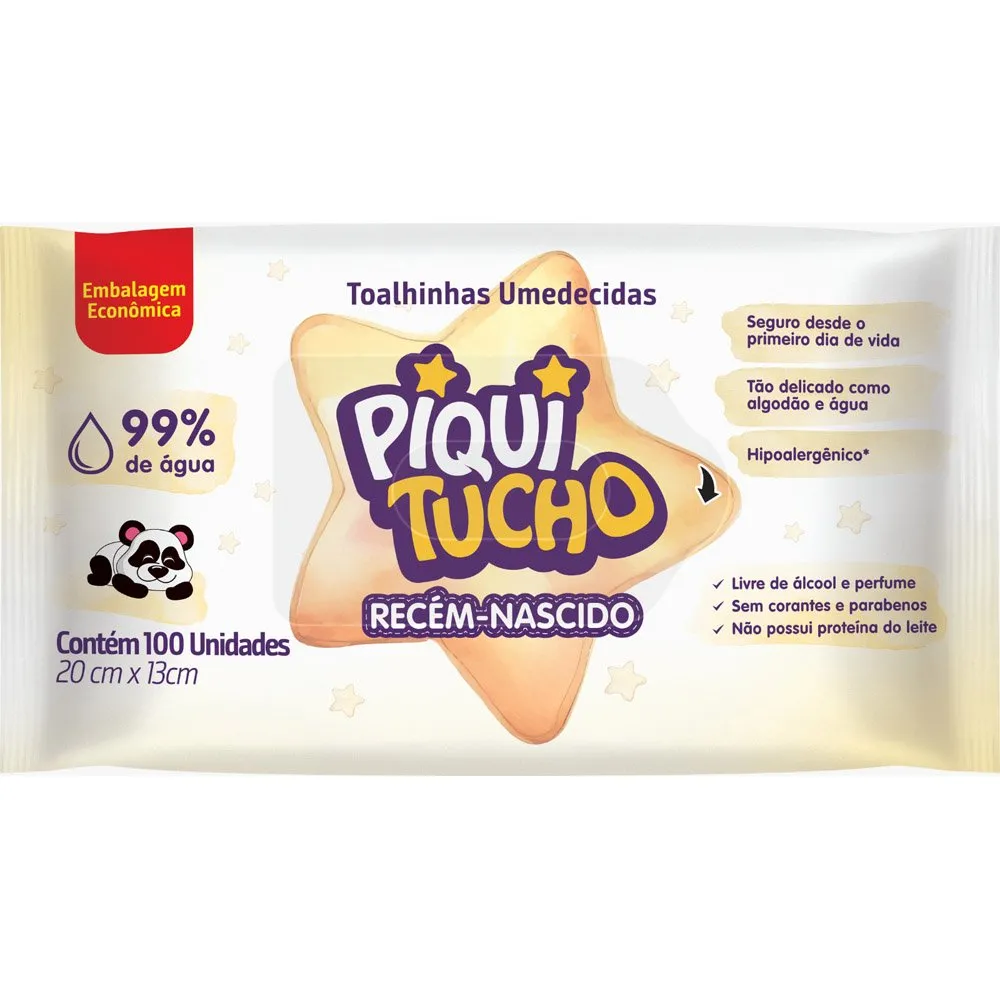 Lenço Umedecido Piquitucho Recém Nascido 100 Unidades