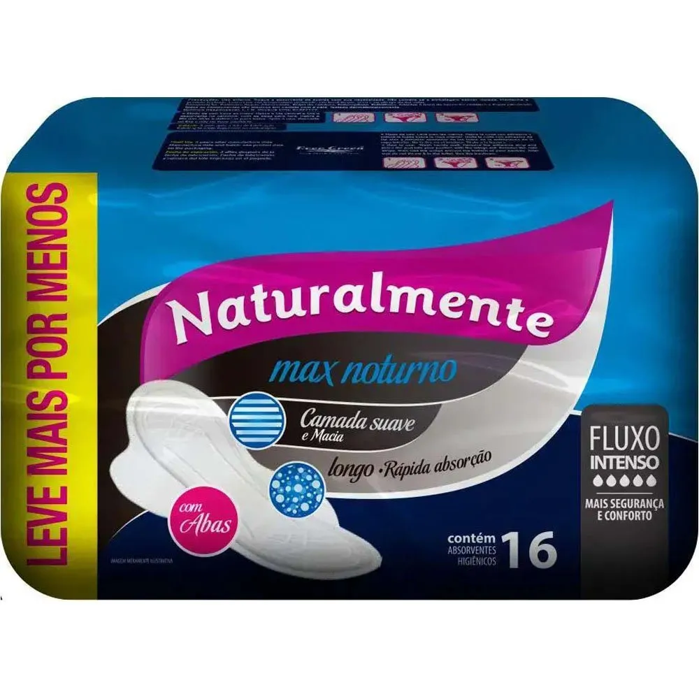 Absorvente Naturalmente Max Noturno com Abas 16 Unidades