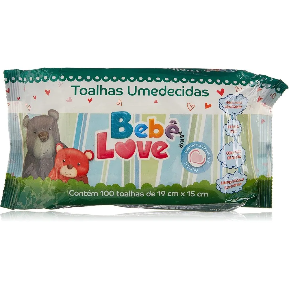 Toalha Umedecida Infantil BB Love 100 Unidades