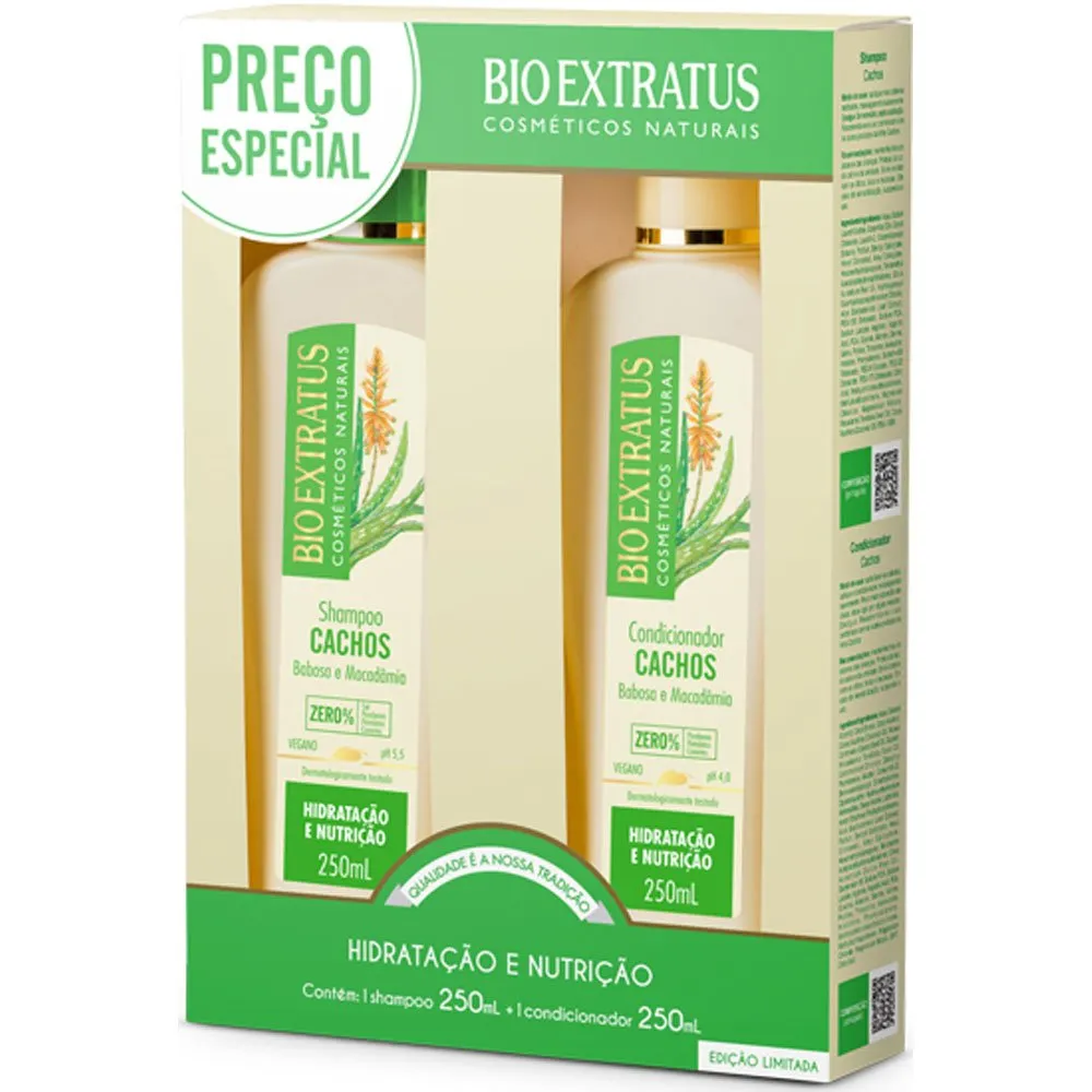 Kit Shampoo 250ml e Condicionador 250ml Cachos Hidratação e Nutrição Bio Extratus
