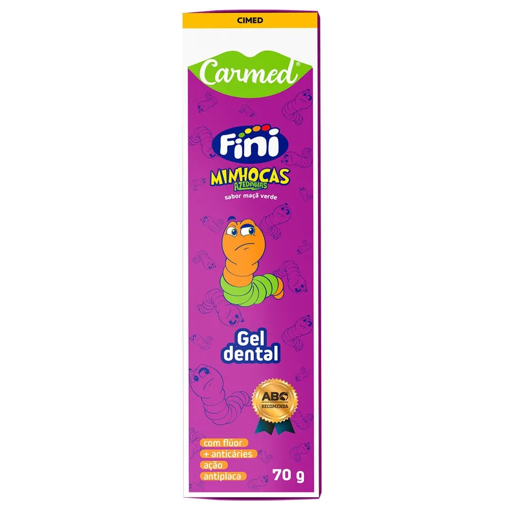 Gel Dental Carmed Fini Minhocas Sabor Maçã Verde com Flúor 70g