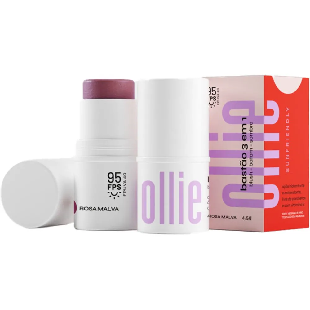 Bastão 3 em 1 Blush Batom e Sombra Ollie FPS95 Rosa Malva