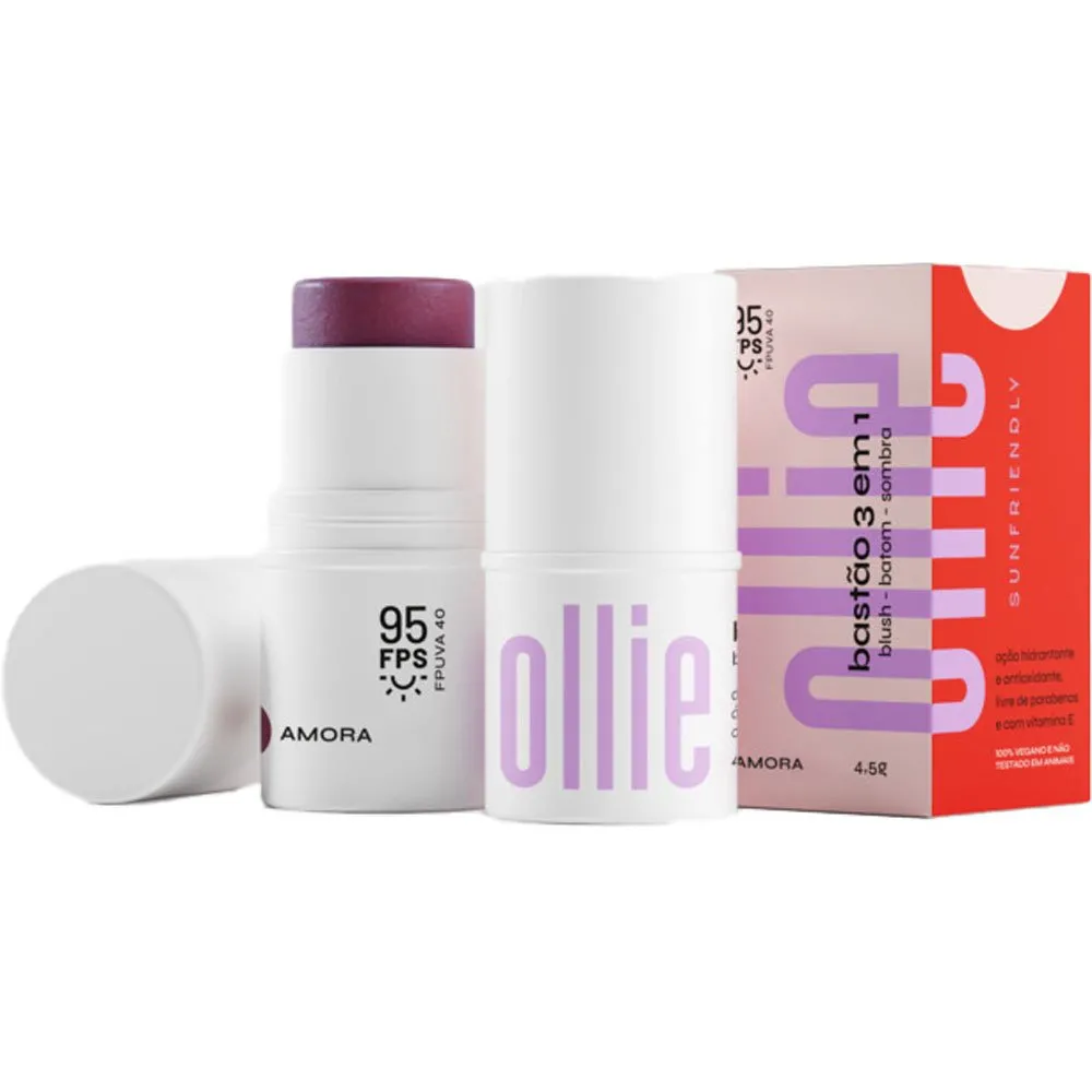 Bastão 3 em 1 Blush Batom e Sombra Ollie FPS95 Amora