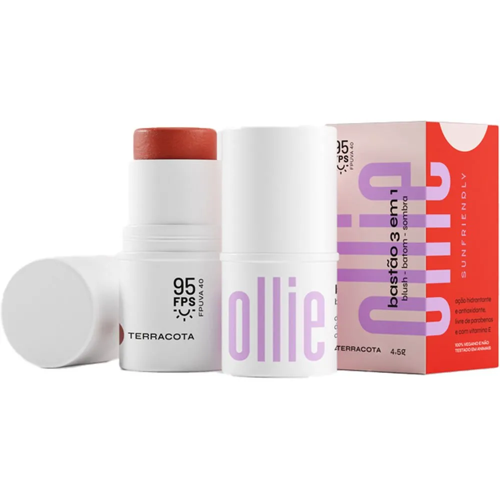 Bastão 3 em 1 Blush Batom e Sombra Ollie FPS95 Terracota