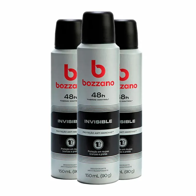 Kit c/3 Unidades de Desodorante Aerosol Bozzano 90g Invisible