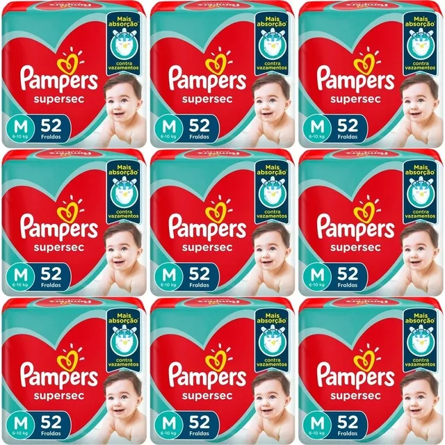Kit 9 Fraldas Supersec ”M” Pampers c/52 Unidades cada