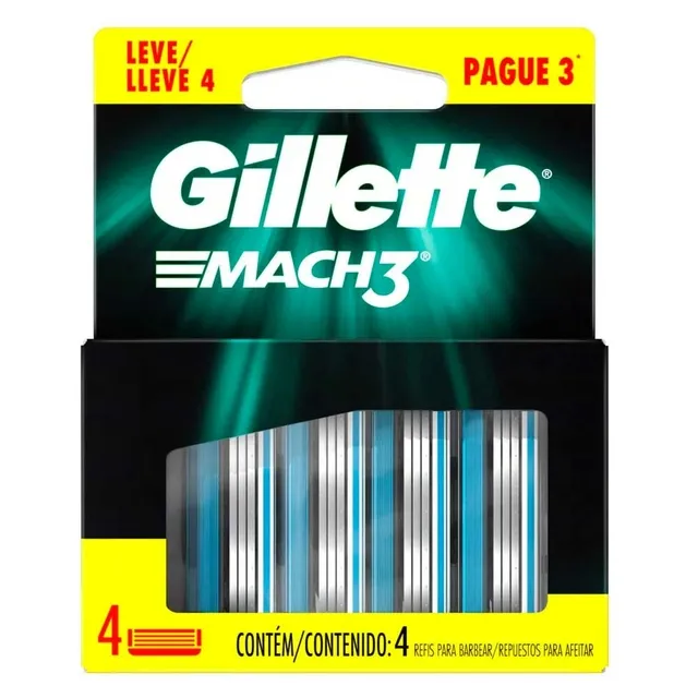 Carga Aparelho Barbear Gillette Mach3 com 4 unidades
