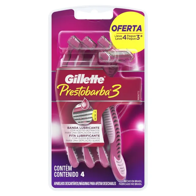 Aparelho de Depilar Descartável Gillette Prestobarba3 c/4 Unidades