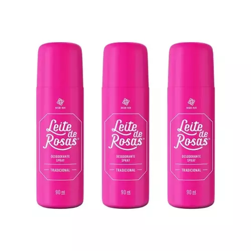 Kit c/ 3 Unidades de Desodorante Spray Leite De Rosas 90g