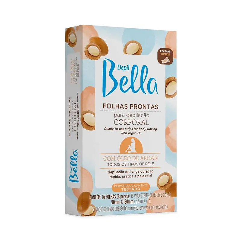 Folhas Prontas Corporal Com Óleo de Argan 8 Pares Depil Bella