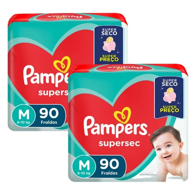 Kit 2 Fraldas Pampers SuperSec M c/90 Unidades cada