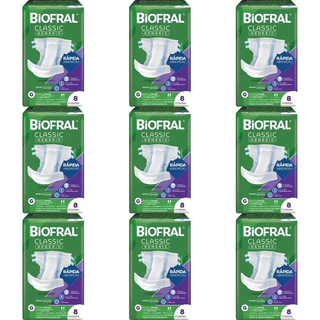 Kit 9 Fraldas Adulto Biofral Classic G c/8 Unidades cada