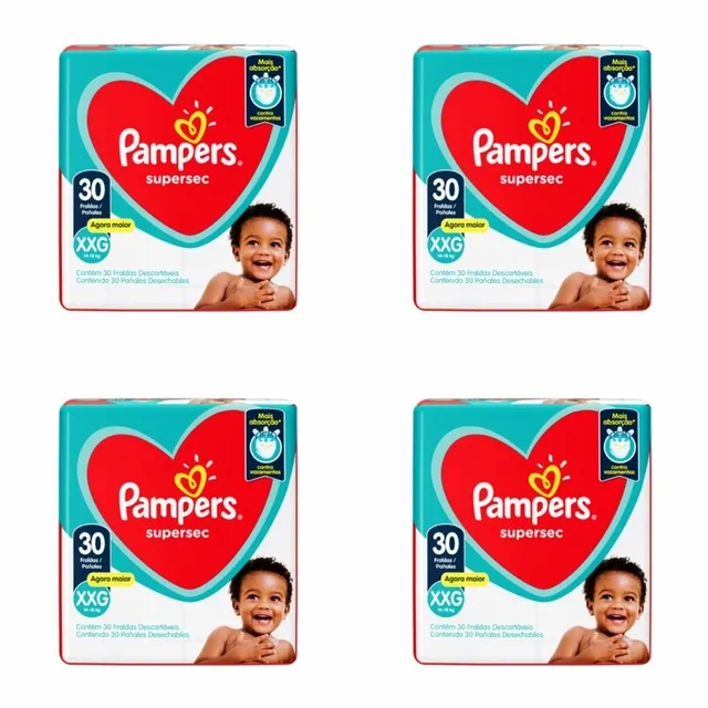 Kit 4 Fraldas Pampers Ss Xxg c/30 Unidades cada