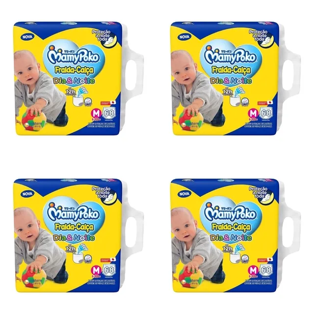 Kit 4 Fraldas Calça Dia&Noite MamyPoko "M" c/ 68 Unidades cada