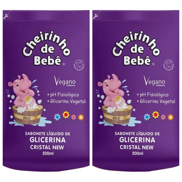 Kit c/2 Sabonetes Liquido Infantil Cheirinho De Bebê Refil 200ml Cristal