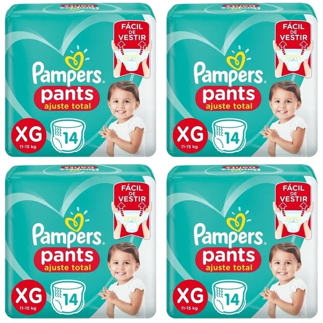 Kit 4 Fraldas Confortsec Pants ”Xg” Pampers Simples c/14 Unidades