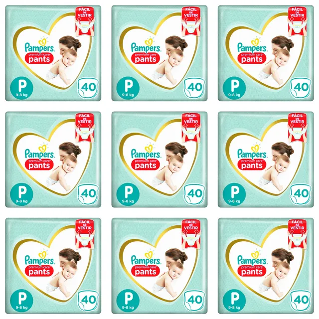 Kit 9 Fraldas Pampers Pants P.Care Mega P c/40 Unidades