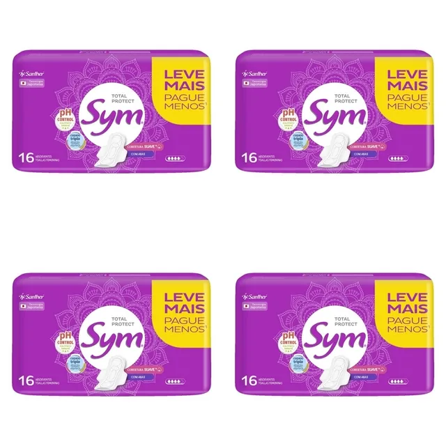 Kit c/4 Absorvente Sym Total Protect Suave com Abas com 16 Unidades cada