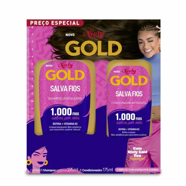 Kit Niely Gold Salva Fios Antiquebra Shampoo 275ml + Condicionador 175ml
