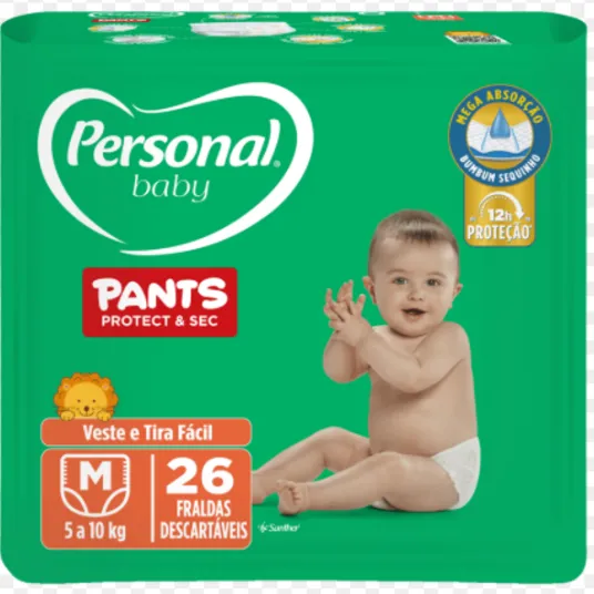Fralda Personal Baby Prot& Sec Pants M c/26 Unidades