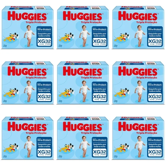 Kit 9 Fraldas Huggies Tripla Proteção Tamanho XG c/32 Unidades cada