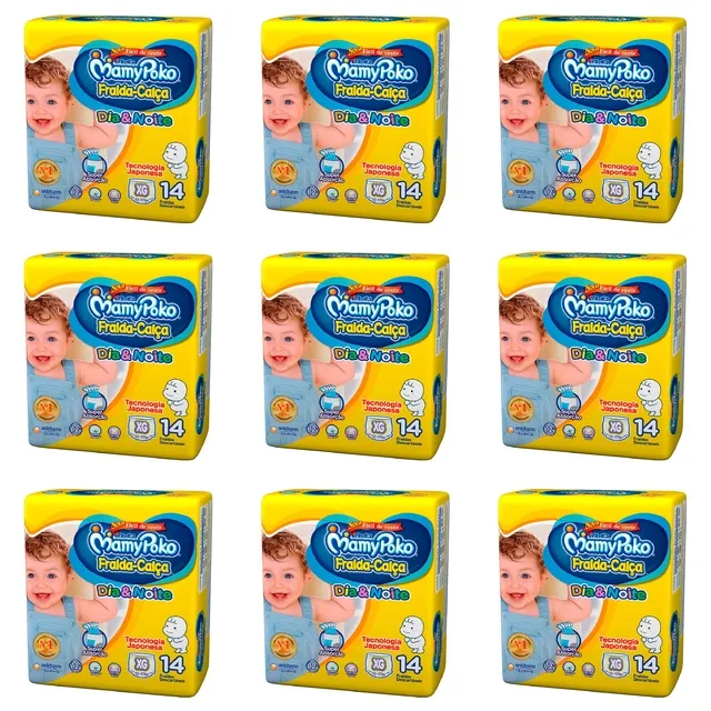 Kit 9 Fraldas Calça MamyPoko Dia e Noite Tamanho "XG" c/14 Unidades cada