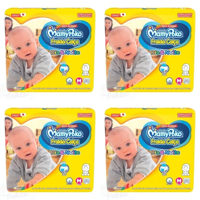 Kit 4 Fraldas-Calça Mamypoko Dia&Noite Roupinha "M" c/58 Unidades cada