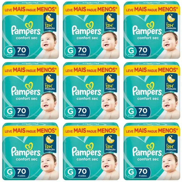 Kit 9 Fraldas Confortsec ”G” Pampers Simples c/70 Unidades cada