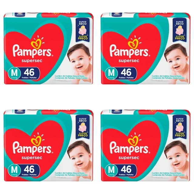Kit 4 Fraldas Pampers Super Sec M c/ 46 Unidades cada