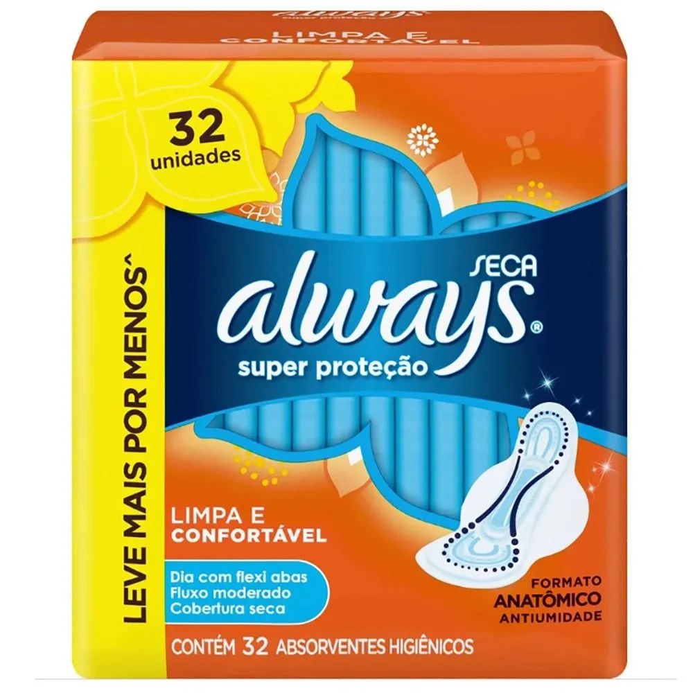 Absorvente Always Proteção Seca Com Abas Com 32 Unidades