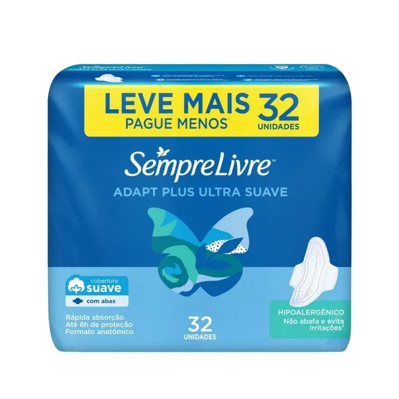 Absorvente com Abas Suave Sempre Livre Adapt Plus 32 Unidades