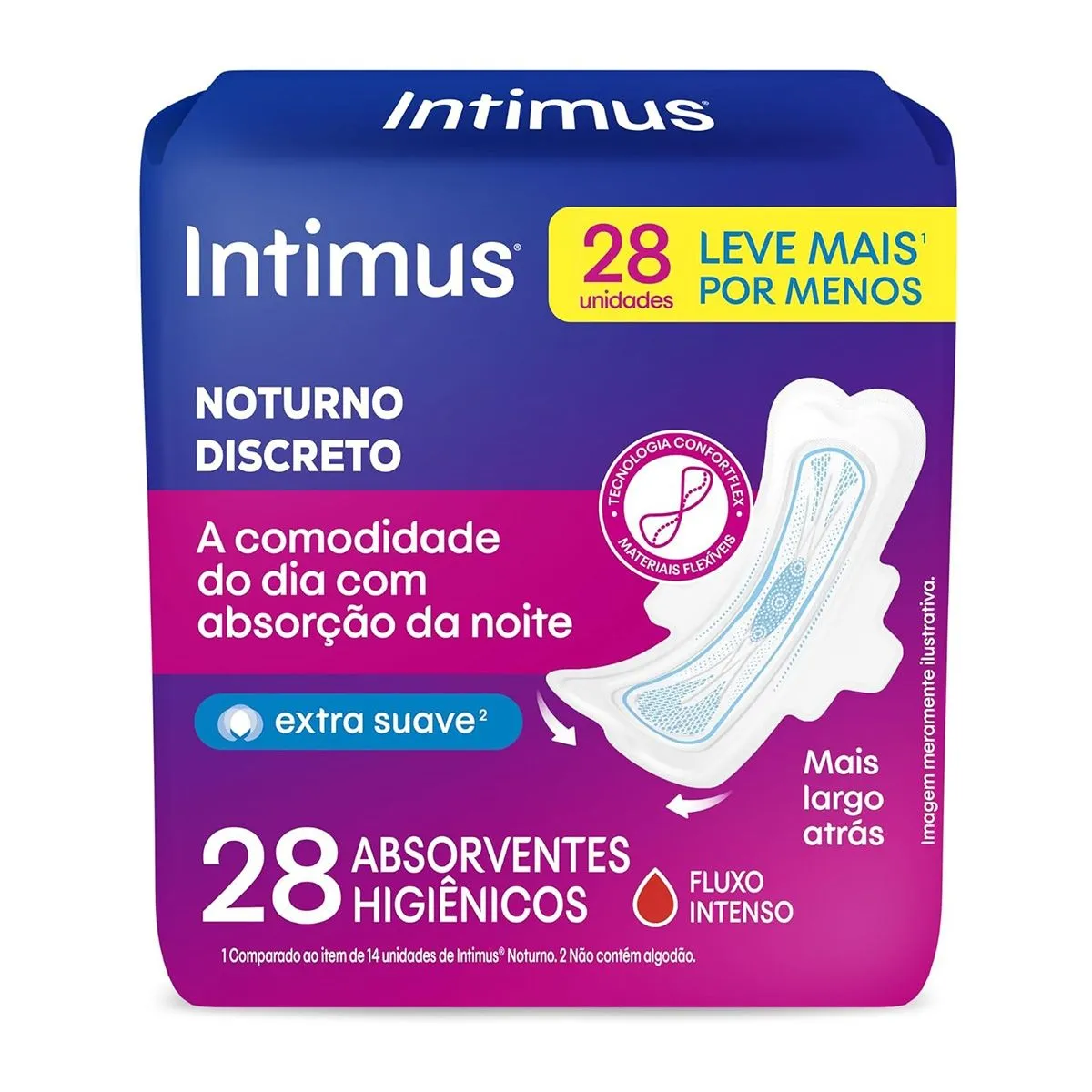 Absorvente Intimus Noturno Discreto Cobertura Suave Com Abas Com 28 Unidades